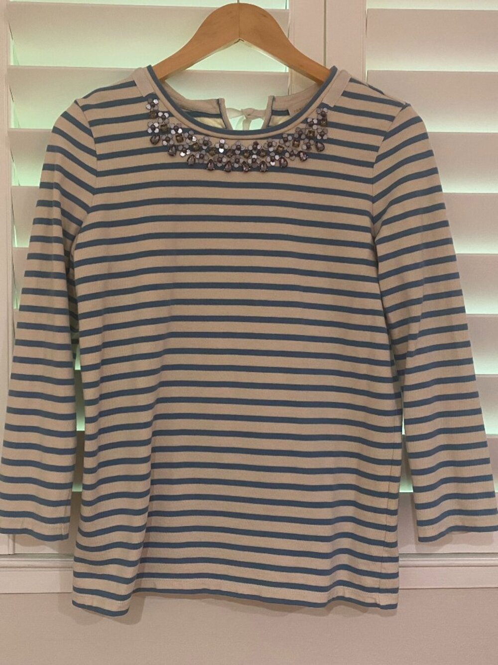 Tory Burch Blue White Striped Embellished Top